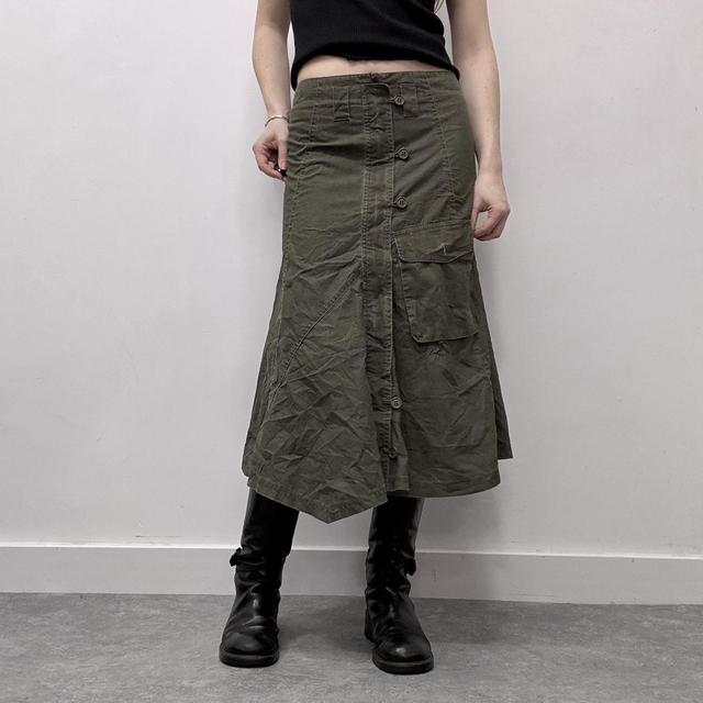 Khaki cargo flare ruffle skirt