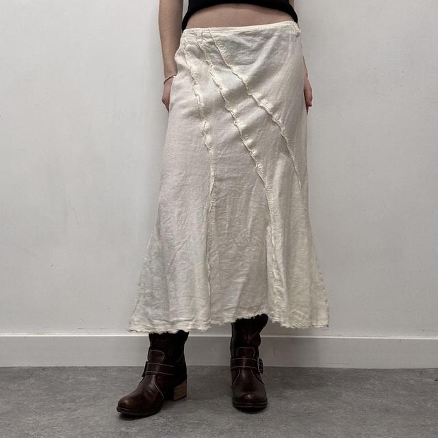 Cream linen distressed midi skirt