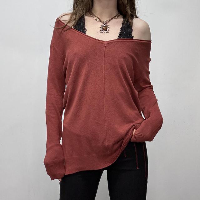 Slouchy wide neck knit jumper