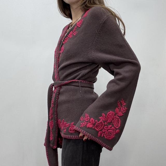 Brown flared wool cardigan