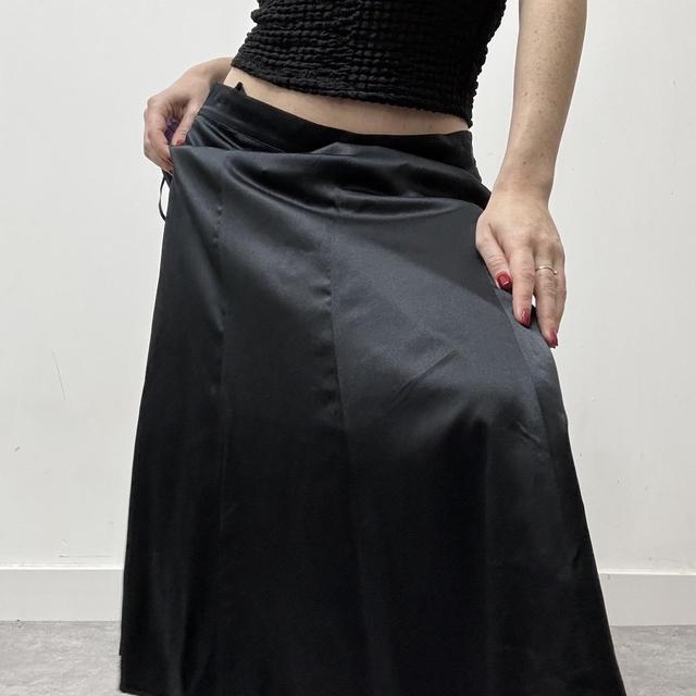 Black silk flared midi skirt