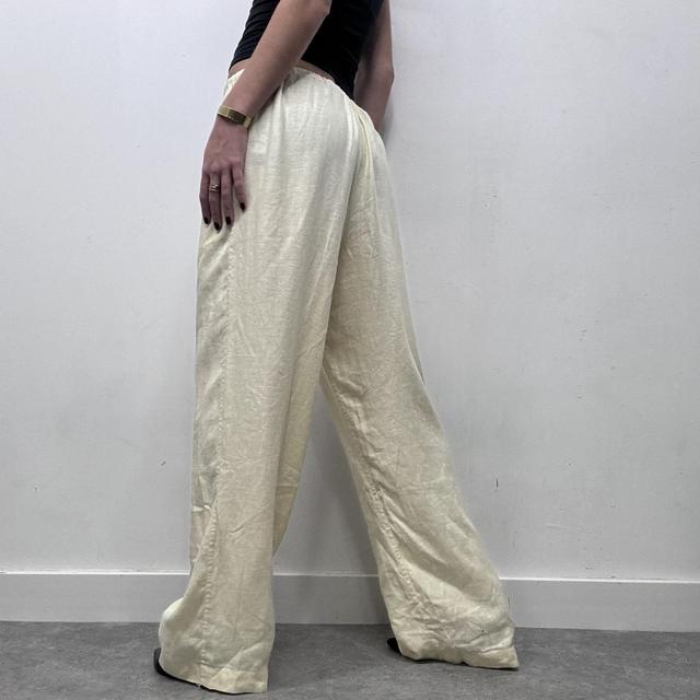 Lemon yellow wide leg linen trousers