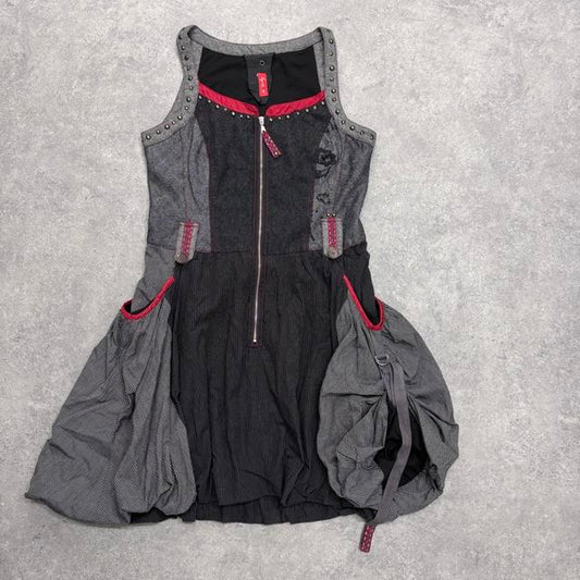 Grey studded pinstripe grunge dress