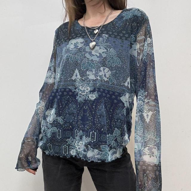Distressed paisley print mesh top