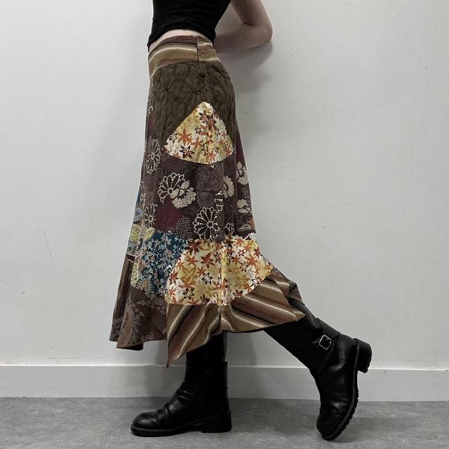 Brown floral patterned patchwork skirt