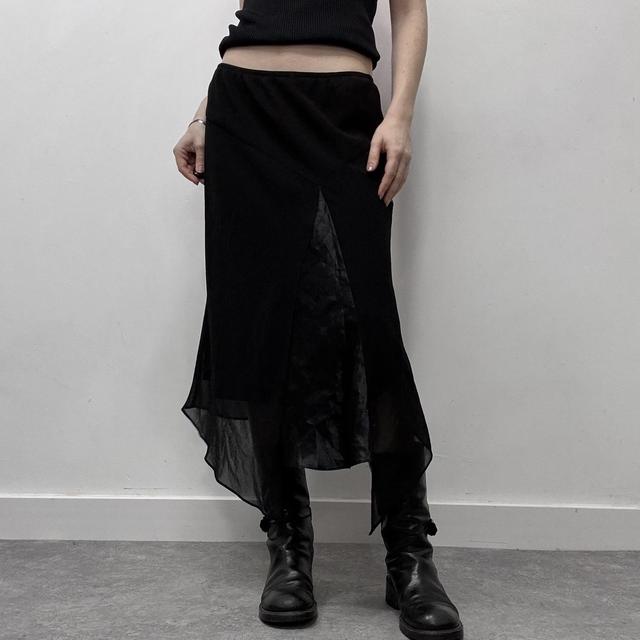 Black asymmetric midi skirt