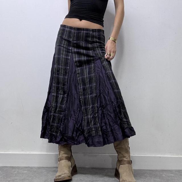 Grunge checked flare maxi skirt