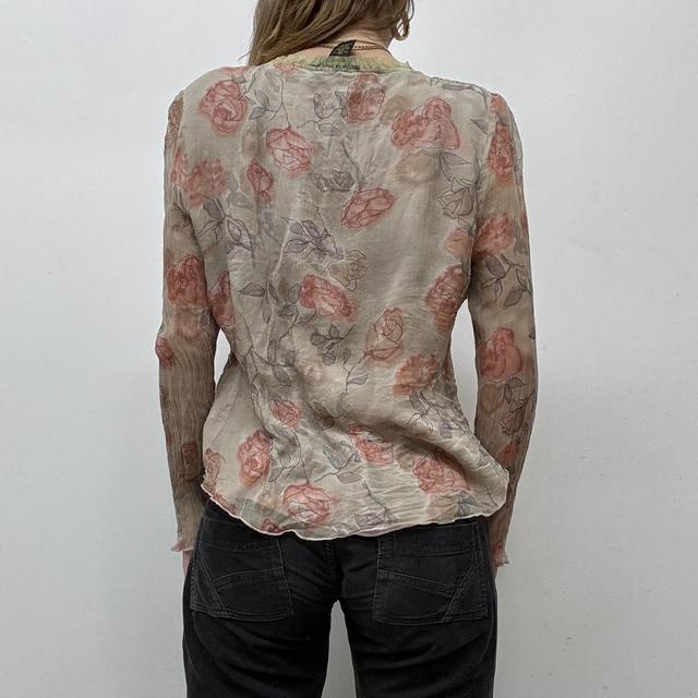Sheer crinkle floral lace up fairy shirt