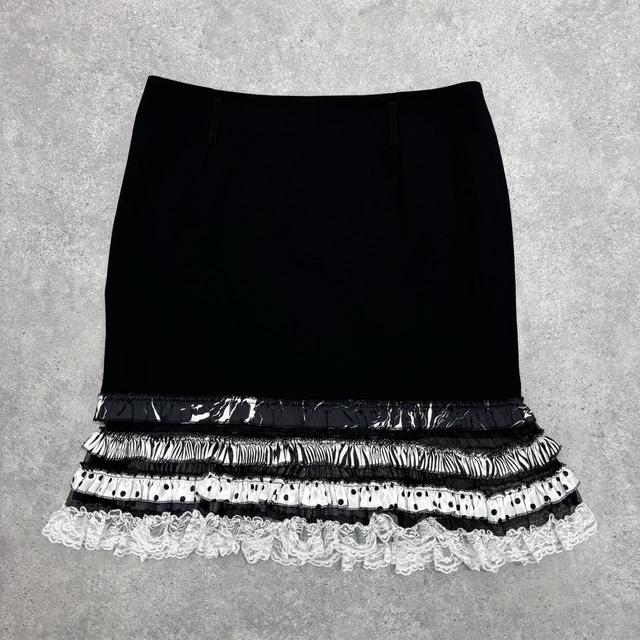 Black fitted aline skirt with lace ruffle hem