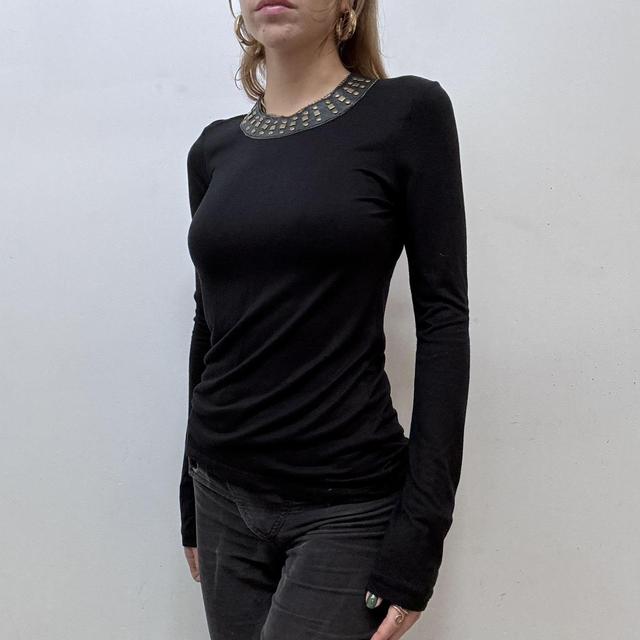 Black studded leather tshirt