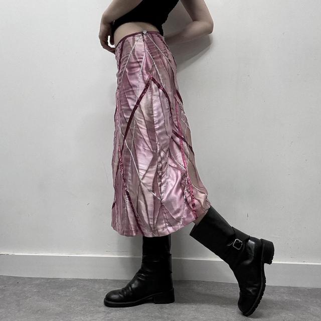 Pink satin ribbon embeslished midi skirt
