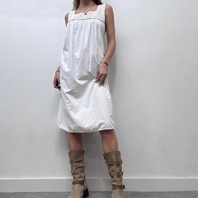Vintage white cotton crochet midi dress
