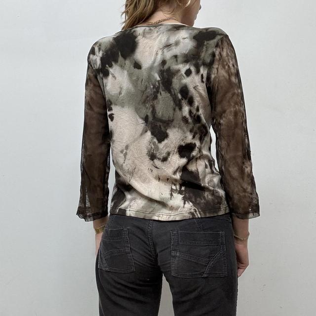 Sheer distressed grunge print mesh top