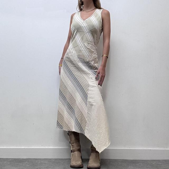 Prinstripe asymmetrical linen dress