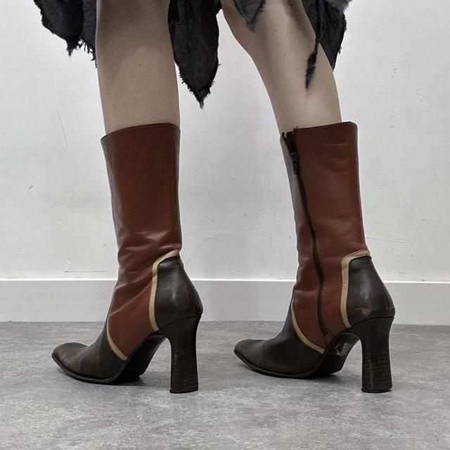 Brown leather heel boots