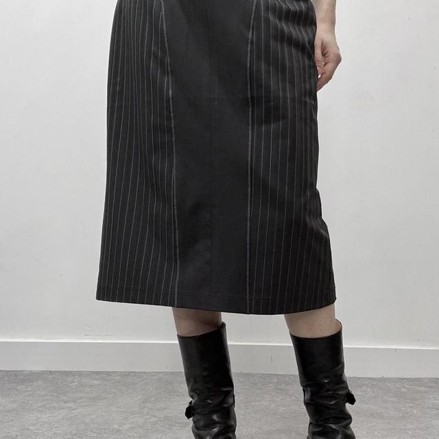 Grey pinstripe office skirt