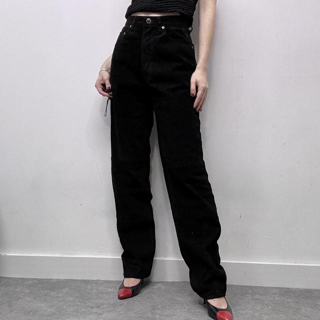 Black suede trousers