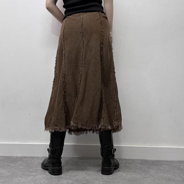 Brown distressed frayed maxi skirt