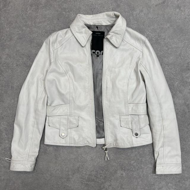 White cargo leather jacket