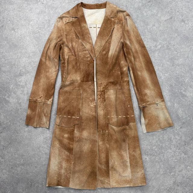 Tan suede long leather jacket