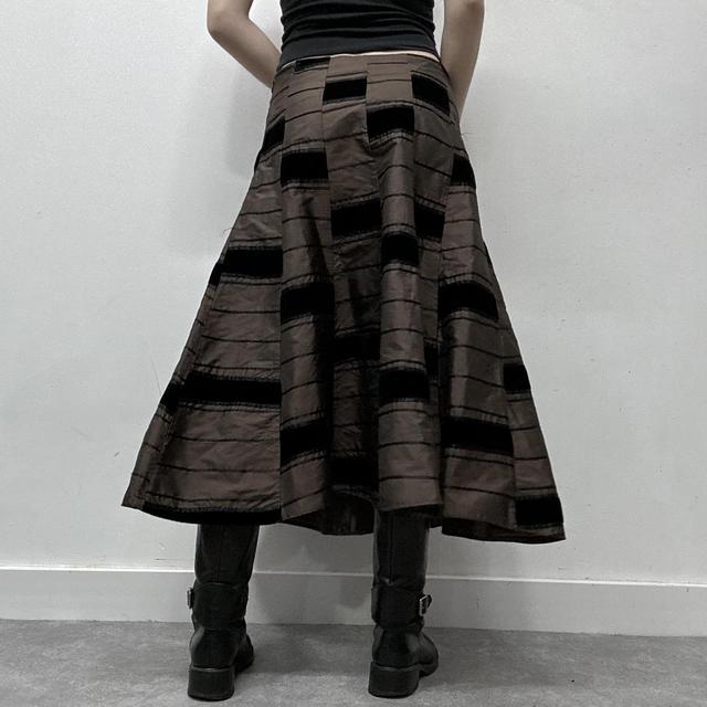 Brown satin striped velvet skirt