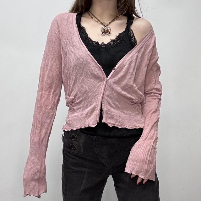 Pink slouchy gathered cardigan