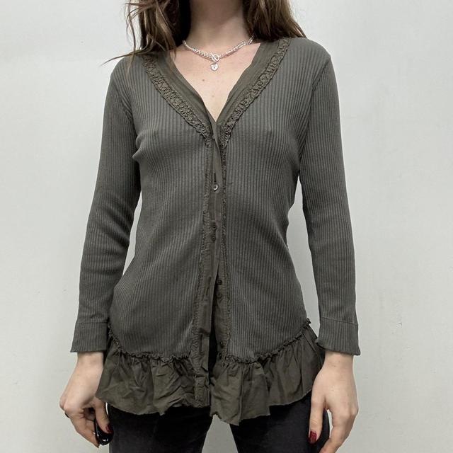 Khaki ribbed lace cardigan