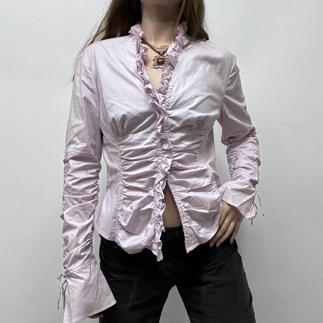Pink gathered ruffle shirt