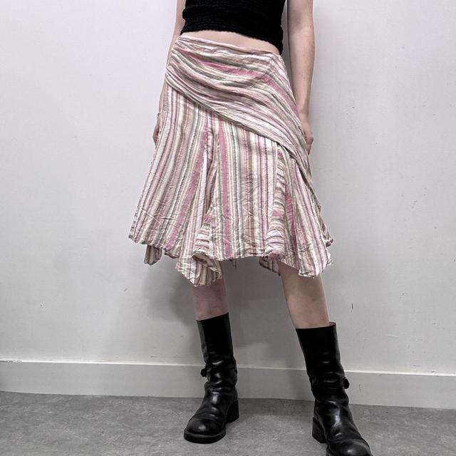 Asymmetric puff pinstripe diagonal midi skirt