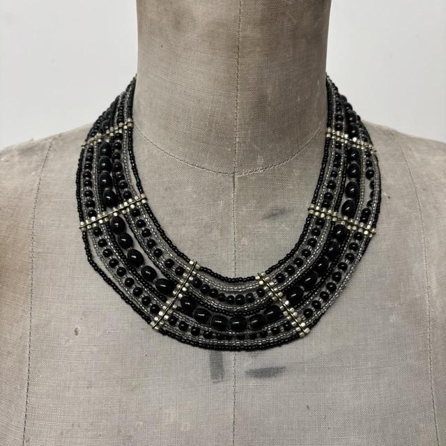 Oversized black beaded collar necklace