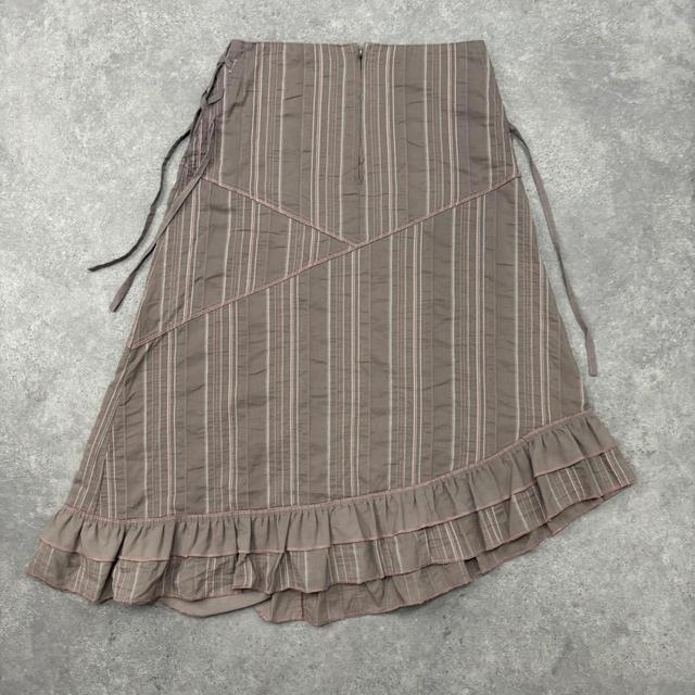 Pinstripe asymmetric flared midi skirt