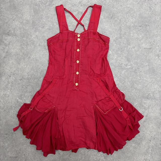 Layered red cargo pinstripe dress
