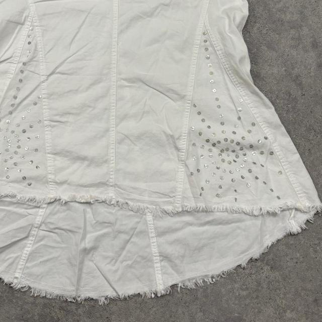 White flared distressed midi skirt