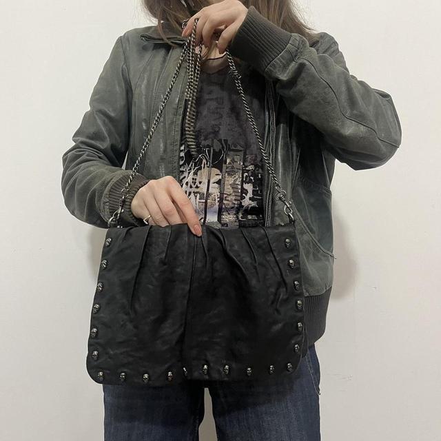 Black leather grunge skull bag
