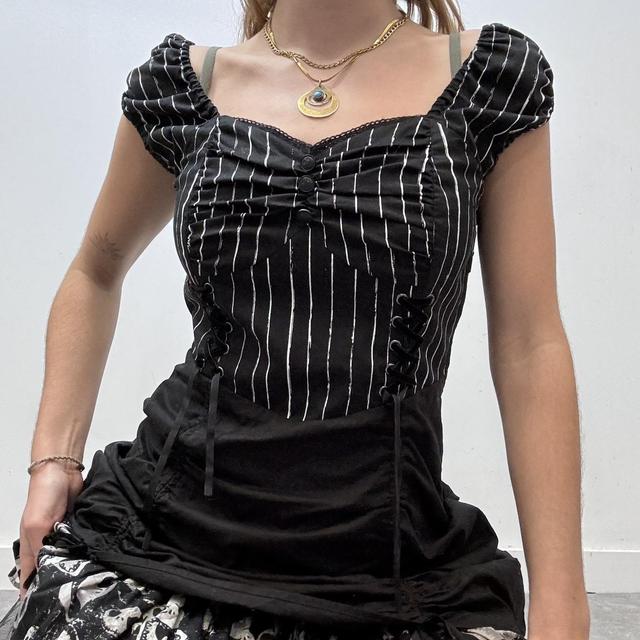 Black pinstripe gothic puff dress