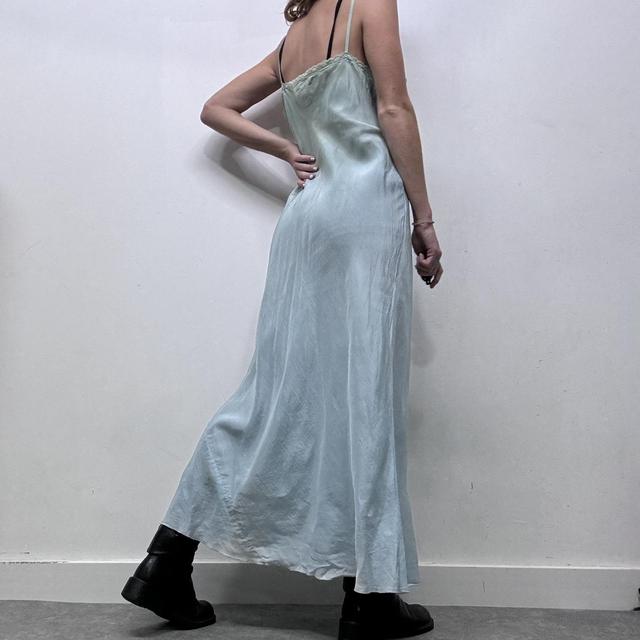 Blue sheer layered lace maxi dress
