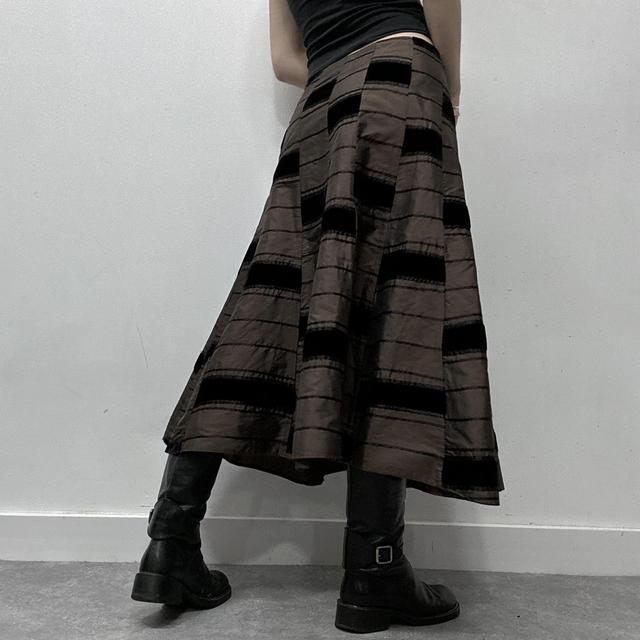 Brown satin striped velvet skirt