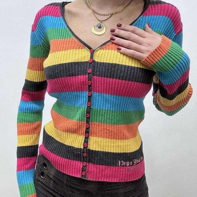 Rainbow ribbed button-up Cardigan