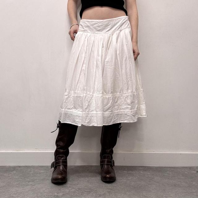 White cotton tiered embroidered maxi skirt