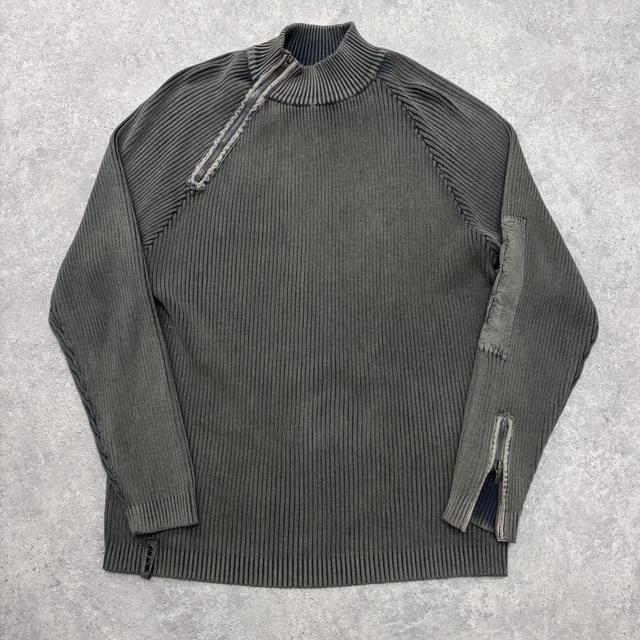 Oversized khaki ribbed knit jumper