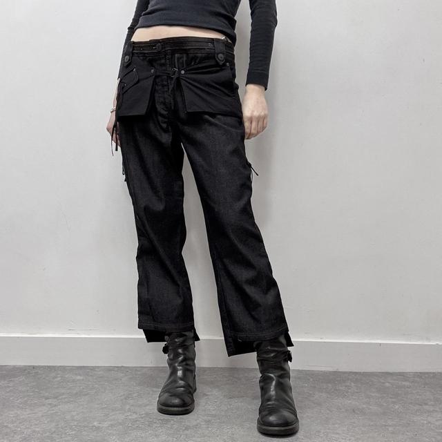 Dark denim utility cargo pants