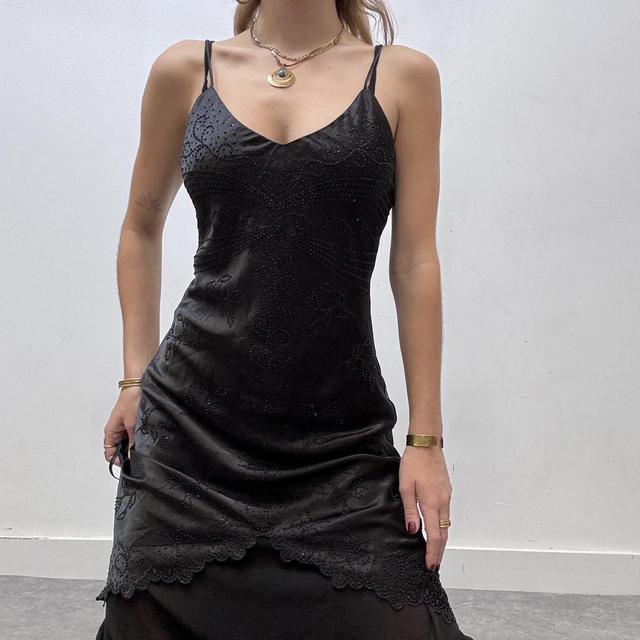 Black satin layered maxi dress