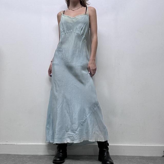 Blue sheer layered lace maxi dress