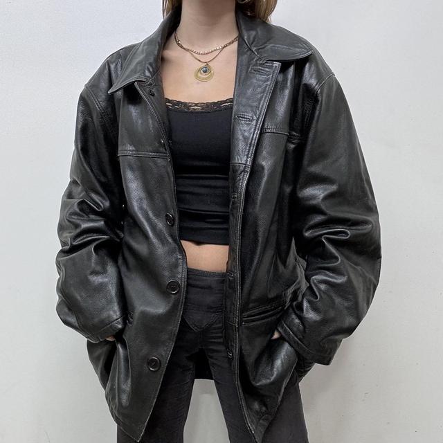 Black oversized leather blazer jacket