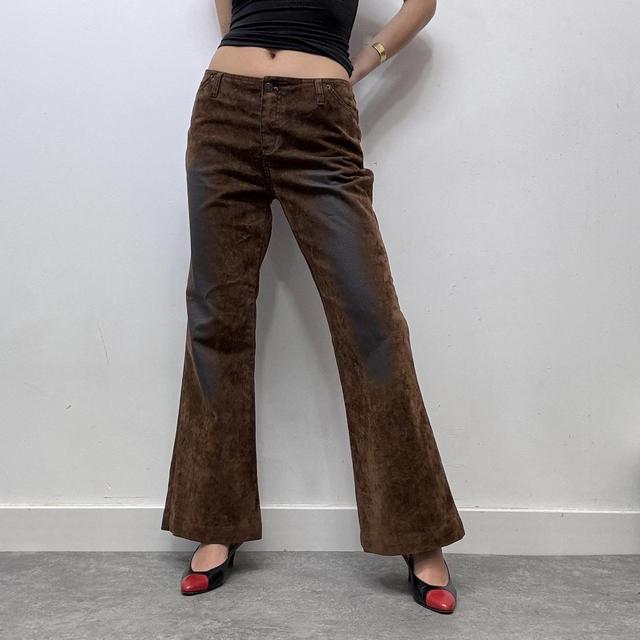 Brown distressed flared suede style jeans