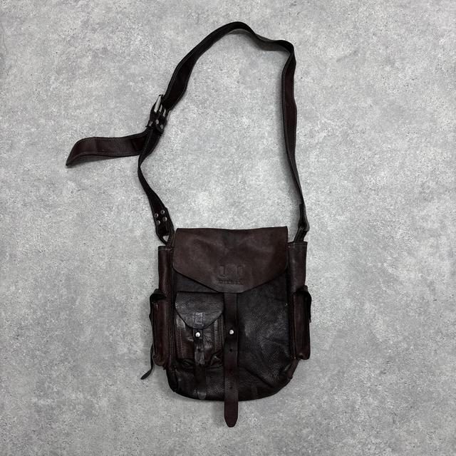 Dark brown leather diesel cargo crossbody bag