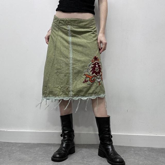 Green fairy lace crochet embeslihed floral skirt