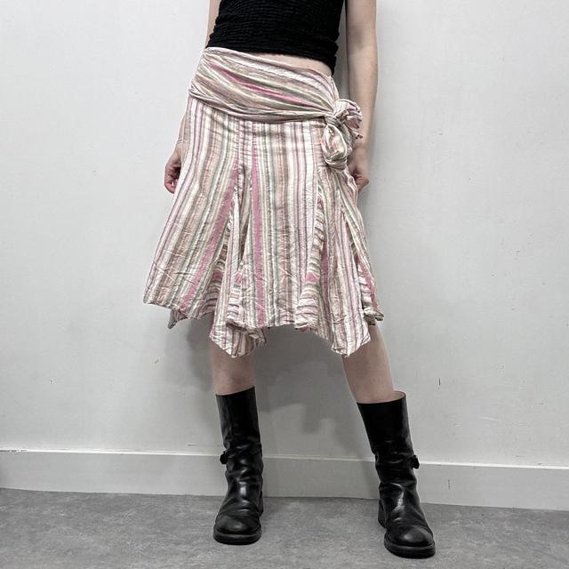 Asymmetric puff pinstripe diagonal midi skirt