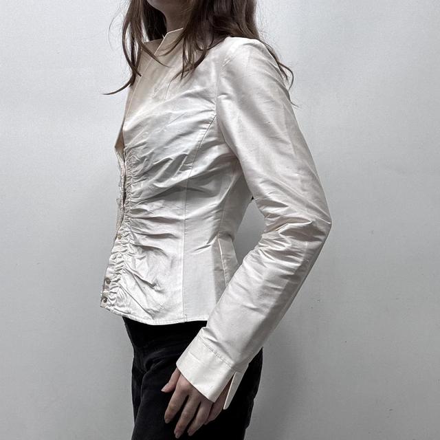 Cream gathered silk flared shirt