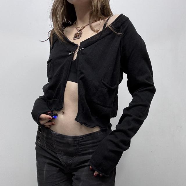 Black cropped asymmetric punk cardigan